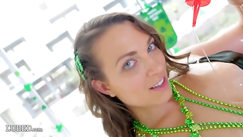 Sexy babe with big dildo fucks herself