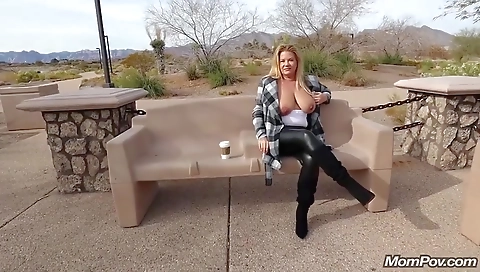 Hot blonde milf with huge tits and a rides