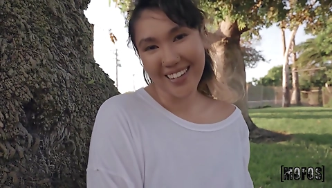 Sexy young chick with a huge tits