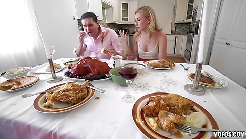 Sexy young blonde gets fucked by three guys